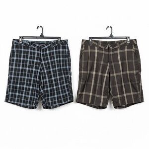 O’Neill Men’s Plaid Shorts Lot Of 2 Flat Front Design Black & Brown  Size 36